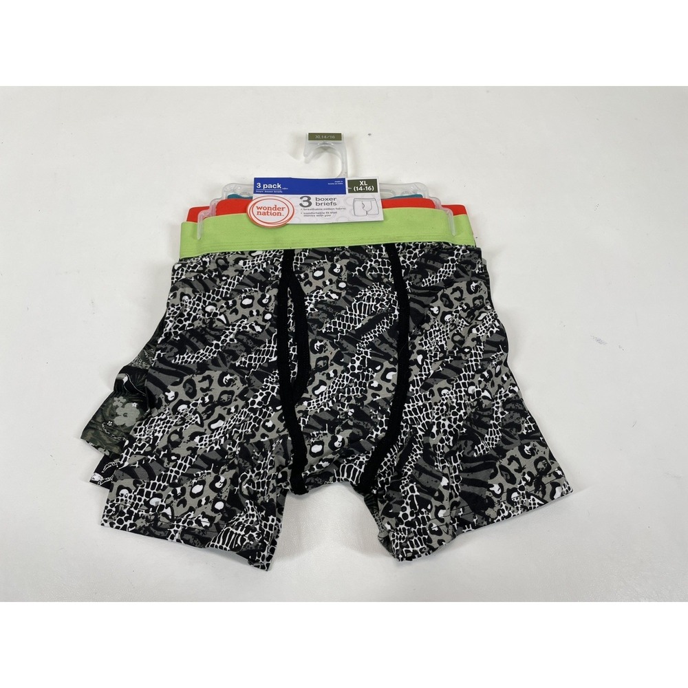 Wonder Nation Boxer Briefs 3‎ Pack Boys Size XL Jungle Print NWT